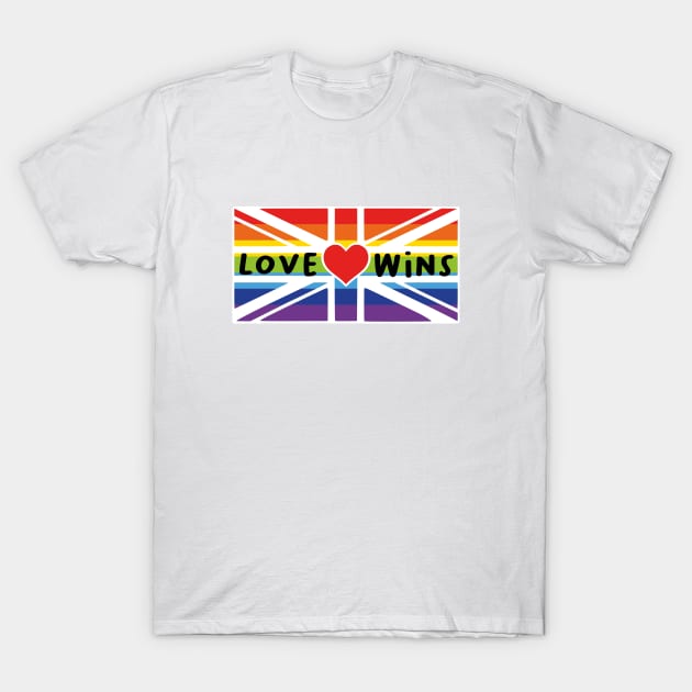 LGBTQA 'Love Wins' Union Jack Rainbow T-Shirt by DavidSpeedDesign